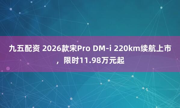 九五配资 2026款宋Pro DM-i 220km续航上市，限时11.98万元起